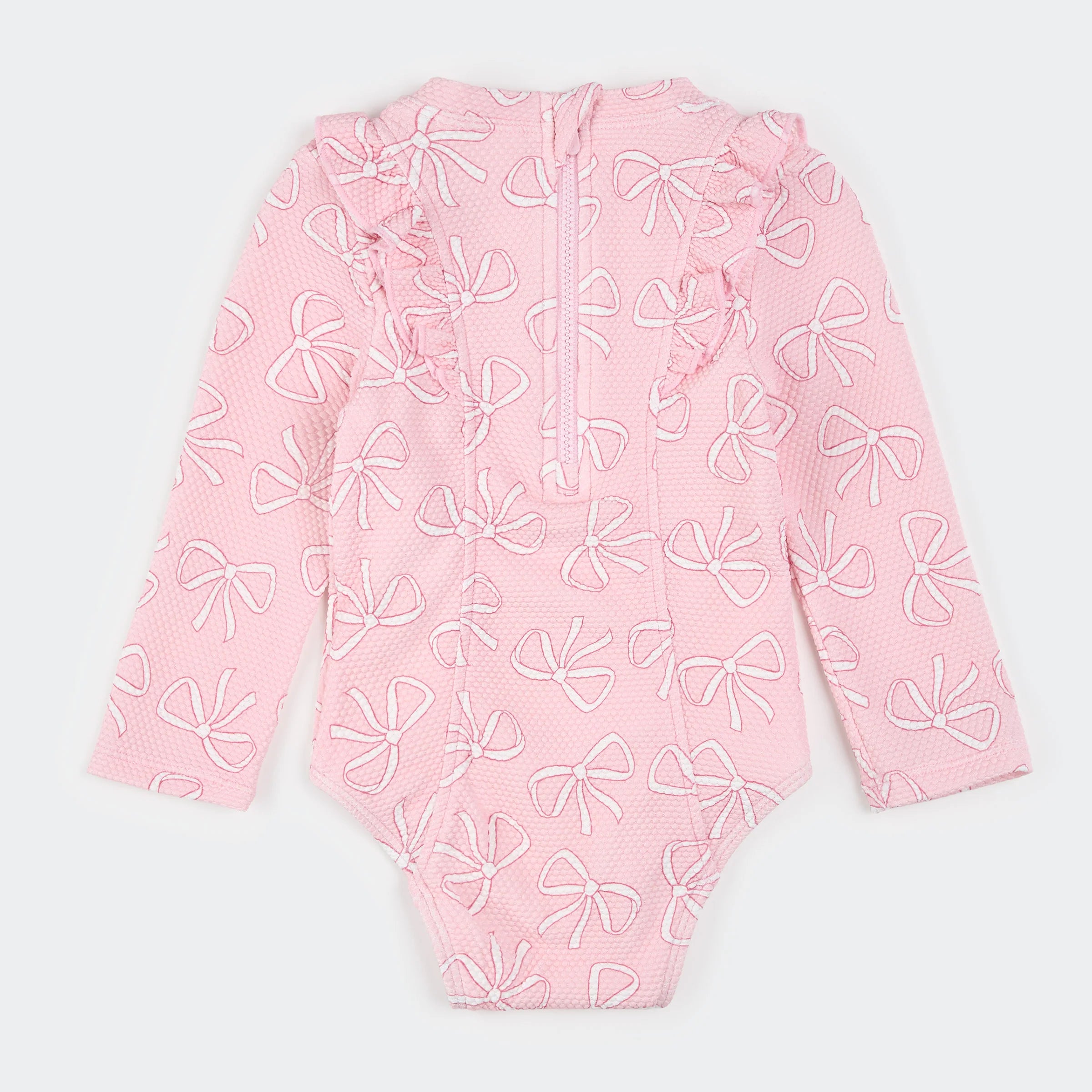 Bows Print on Light Pink Long-Sleeve One-Piece Swimsuit