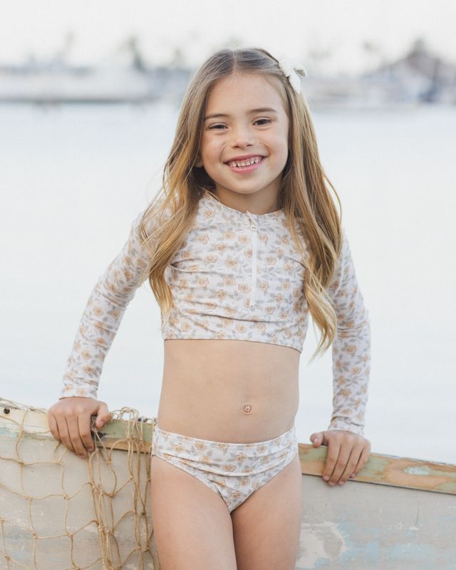 Crop Rashguard Set | Yellow Floral