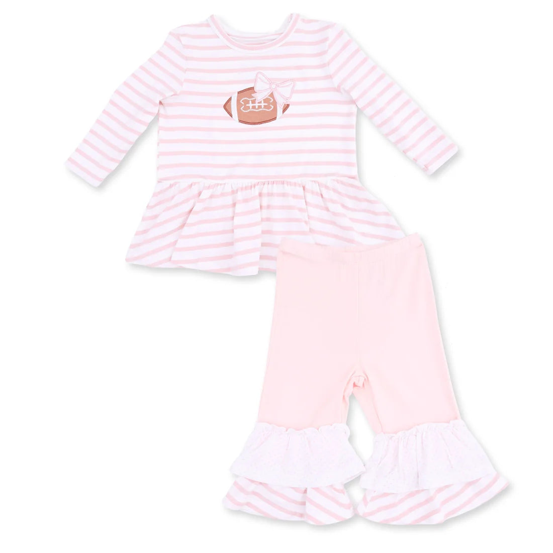 Long Sleeve Peplum Top & Ruffle Bells | Football Dot & Stripe