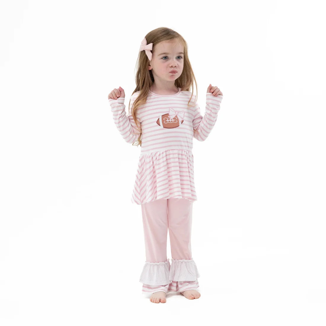 Long Sleeve Peplum Top & Ruffle Bells | Football Dot & Stripe