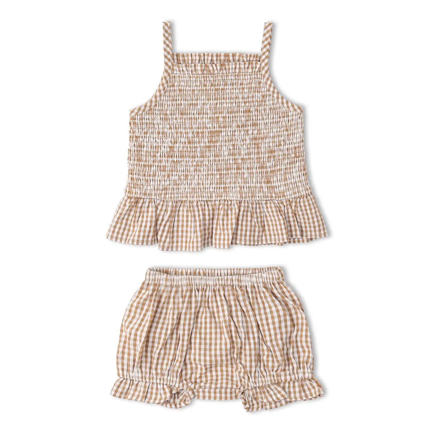 Smocked Top & Bloomer Set | Caramel Check