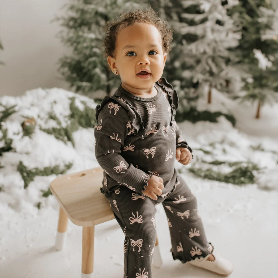 Ribbon Print on Flared Legging Set