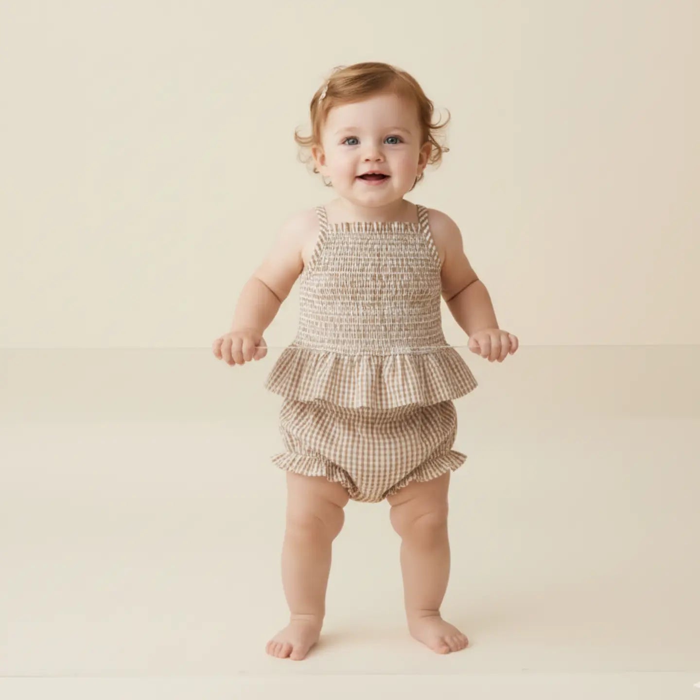Smocked Top & Bloomer Set | Caramel Check