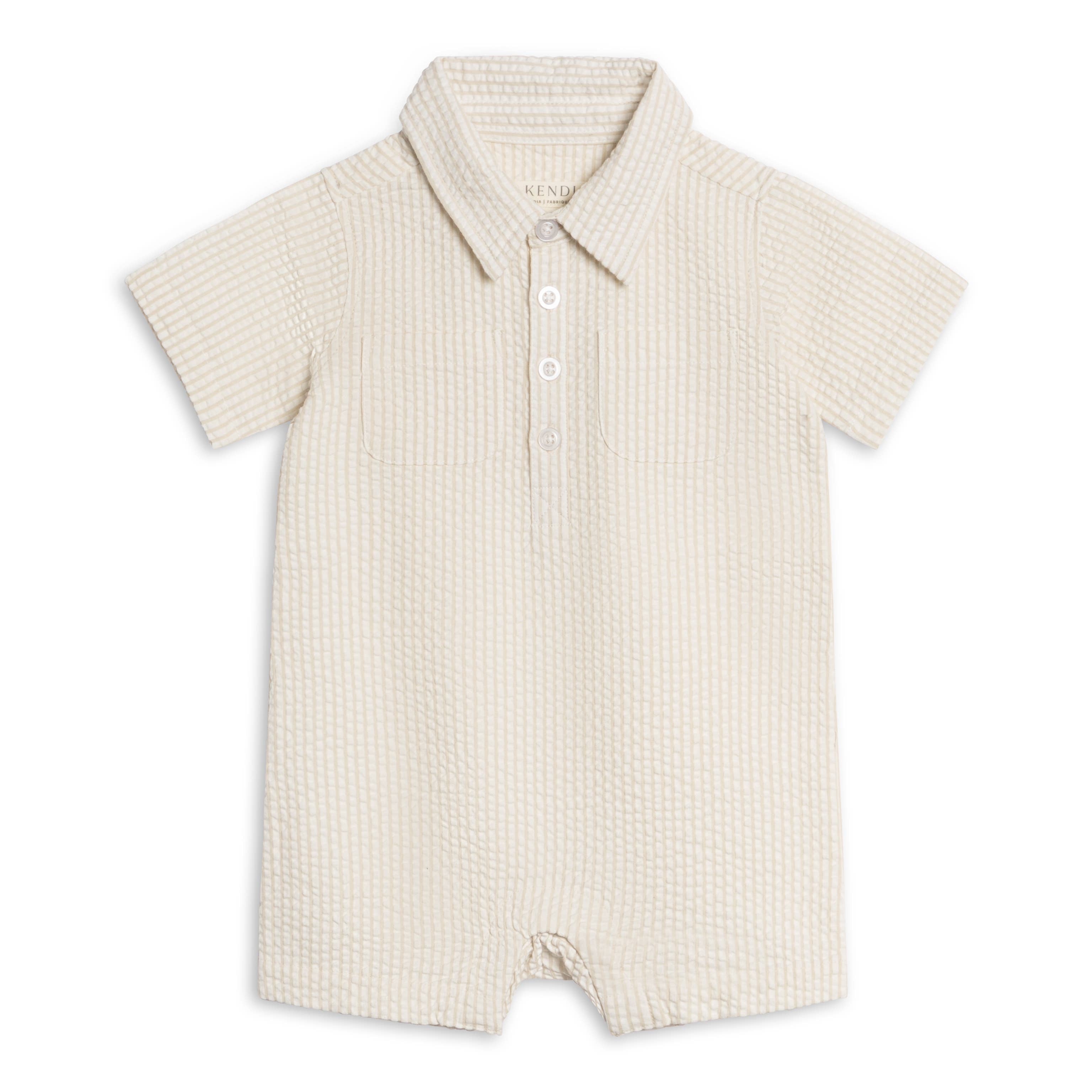 Mato Seersucker Collared Romper | Dune Stripe