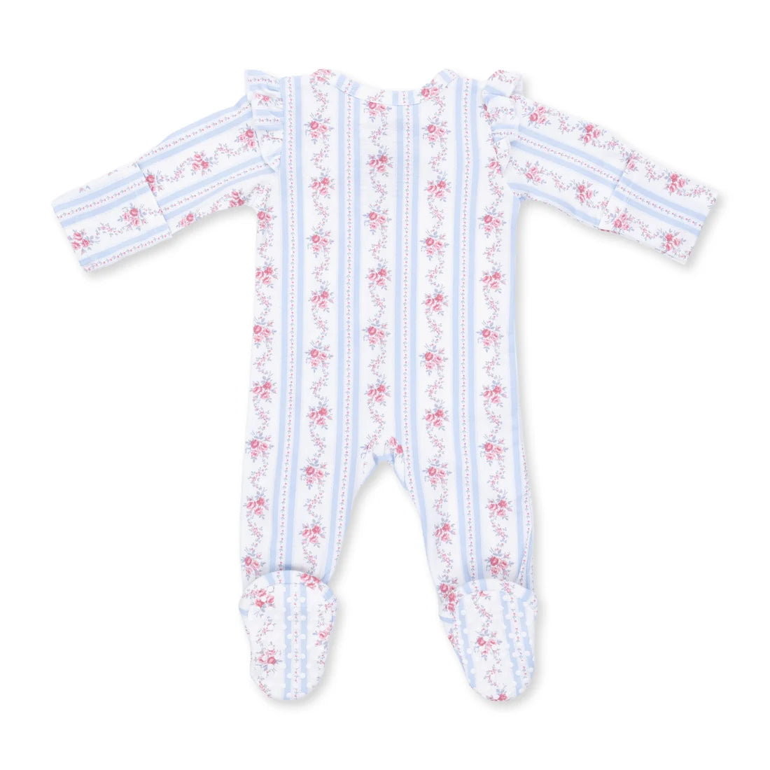 2 Way Zipper Ruffle Sleeve Footie | Anna Floral Stripe