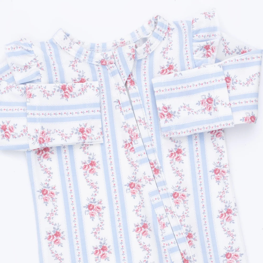 2 Way Zipper Ruffle Sleeve Footie | Anna Floral Stripe