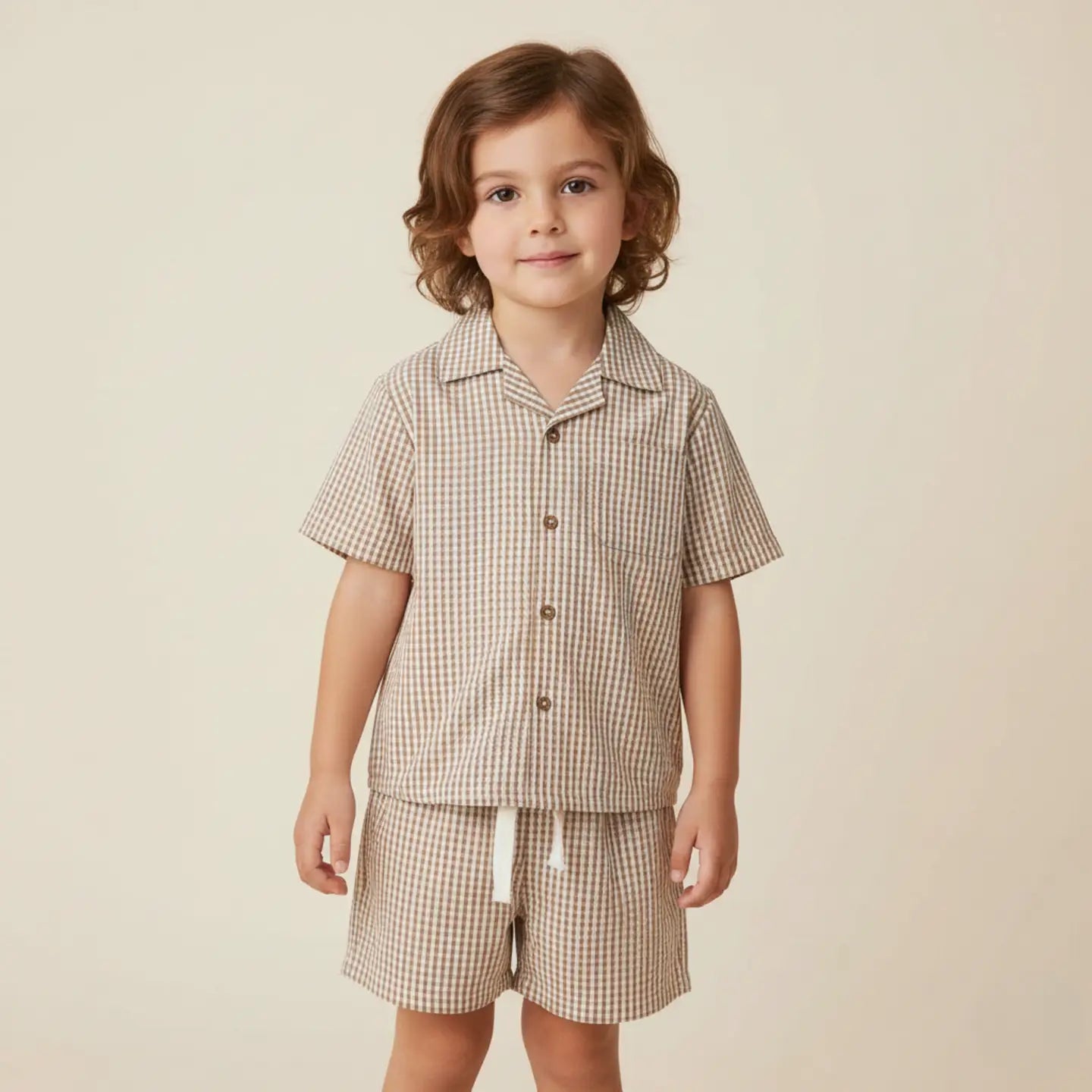 Shirt & Shorts Set | Caramel Check