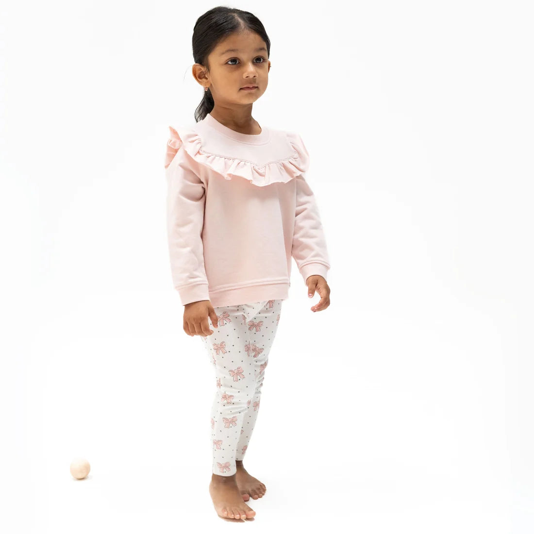 V-Ruffle Sweatshirt & Legging | Pink Bows