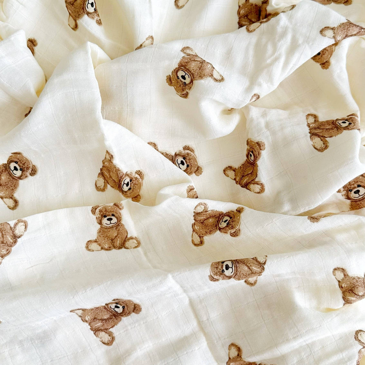 Bamboo Muslin Swaddle Baby Blanket | Teddy Bear