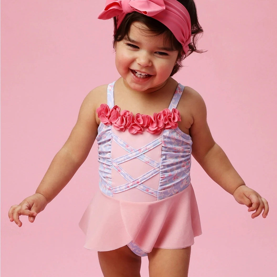Lavender Floral Princess One Piece Swimsuit