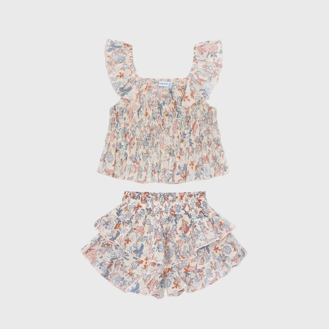 Patterned Floral Top + Skirt Set