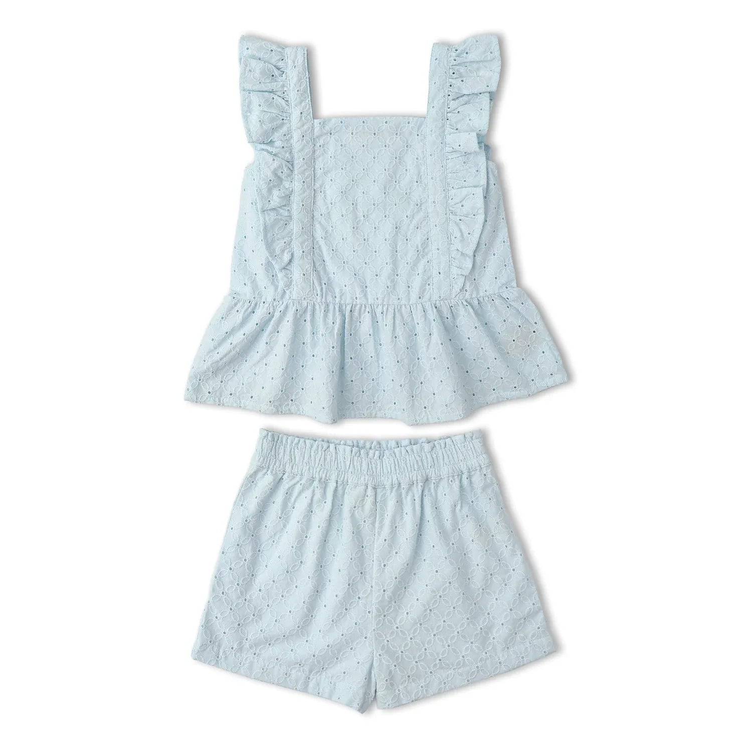 Eyelet Flutter Top & Shorts Set | Light Blue