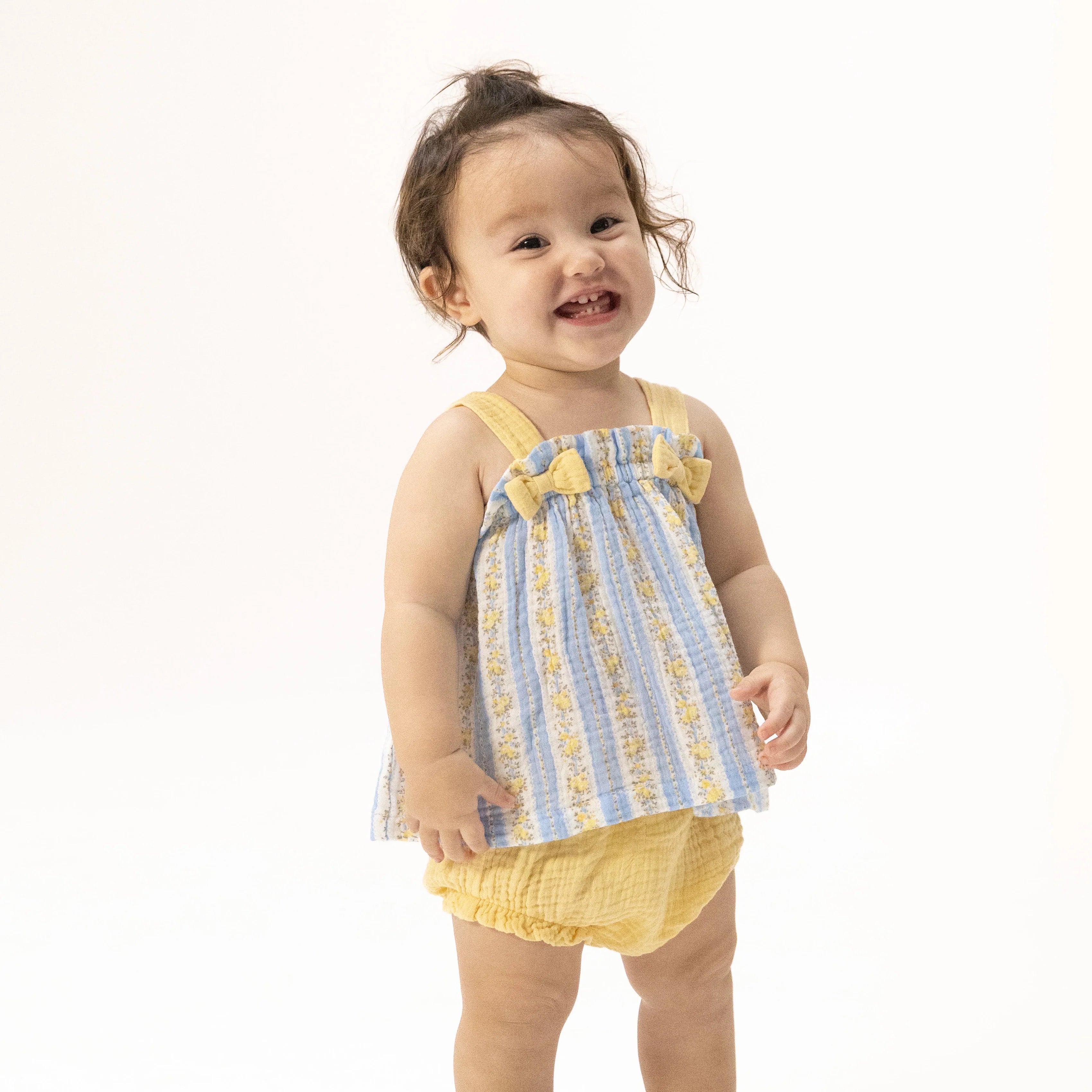 Top w/ Bows & Ruffle Leg Bloomer | Odalys Floral Stripe