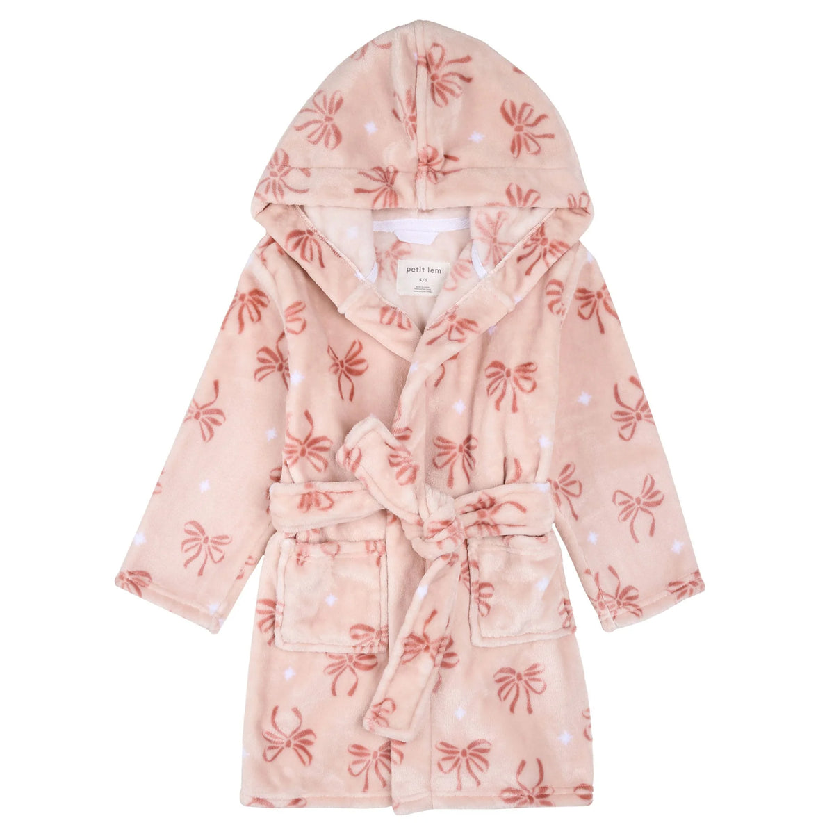 Ribbon Print on Misty Pink Plush Robe