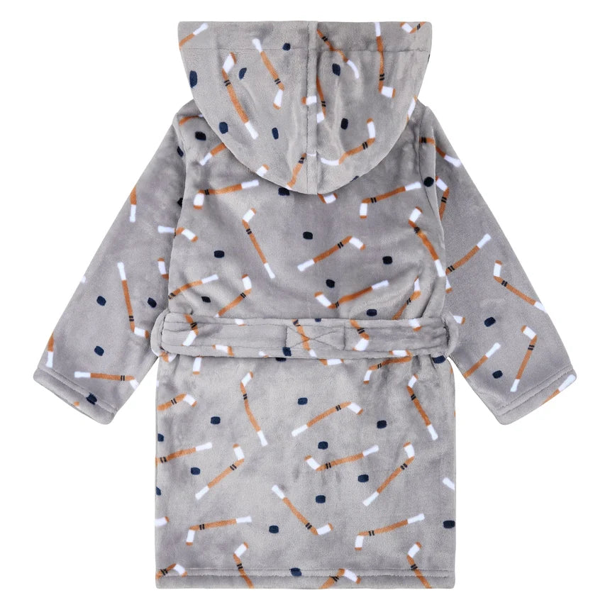 Slapstick Print on Indigo Plush Robe