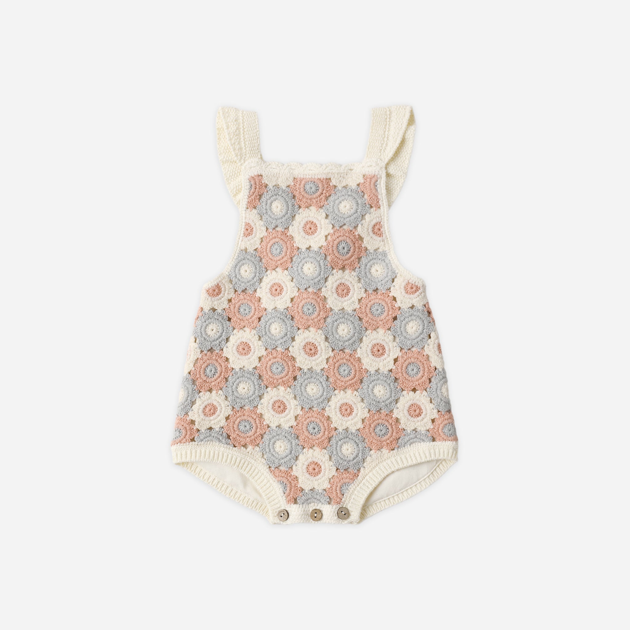 Crochet Romper | Blue, Light Pink, Ivory