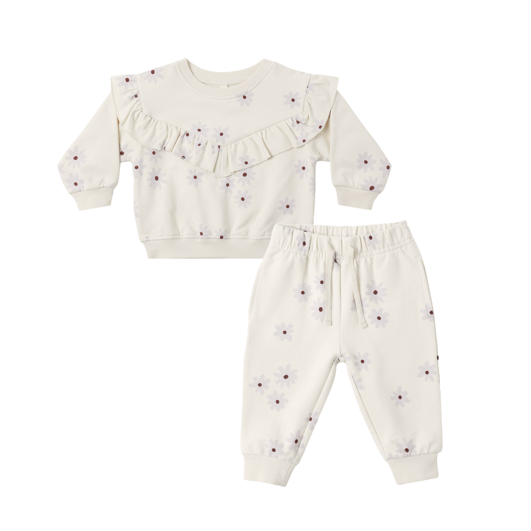 Ruffle Fleece Sweatshirt + Sweatpants | Blue Daisy