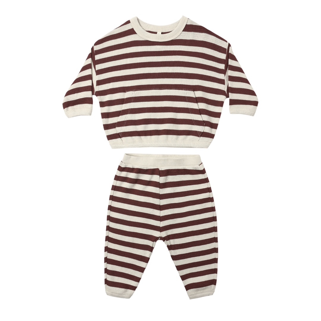 Waffle Slouch Set | Black Cherry Stripe