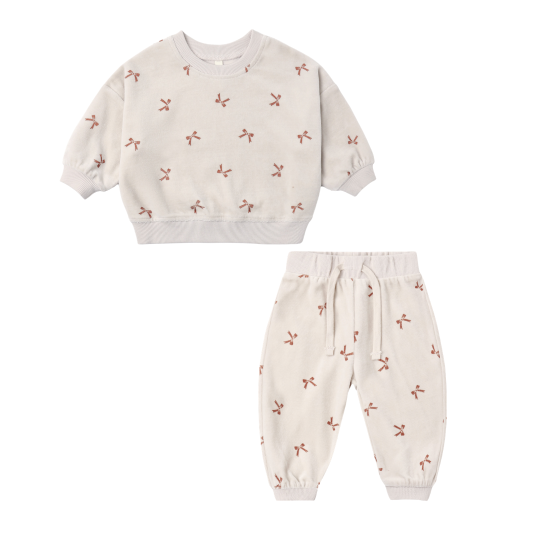 Velour Relaxed Sweatshirt + Sweatpants | Red Bows