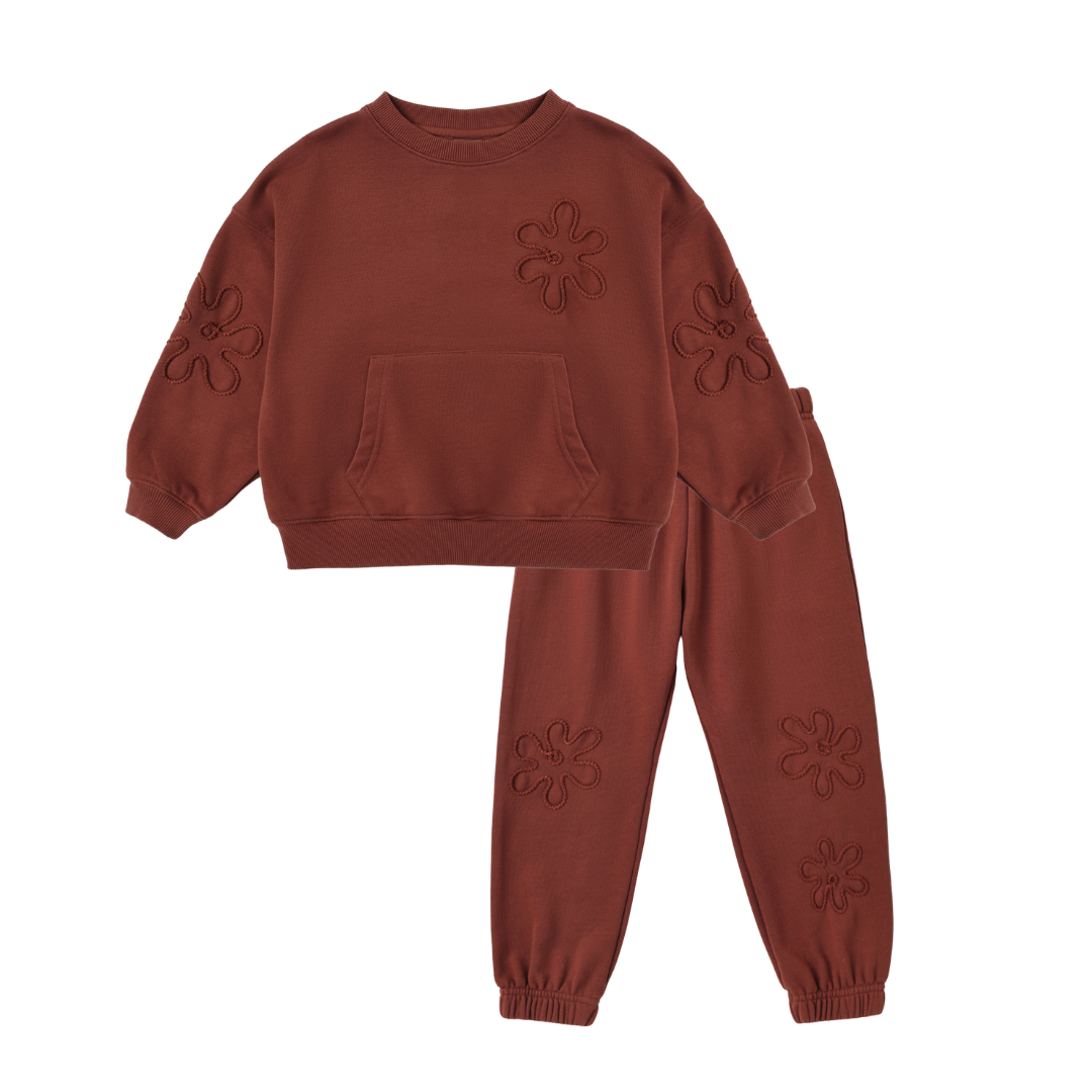 Pouch Pocket Crew + Baggy Sweatpants | Brick Flowers