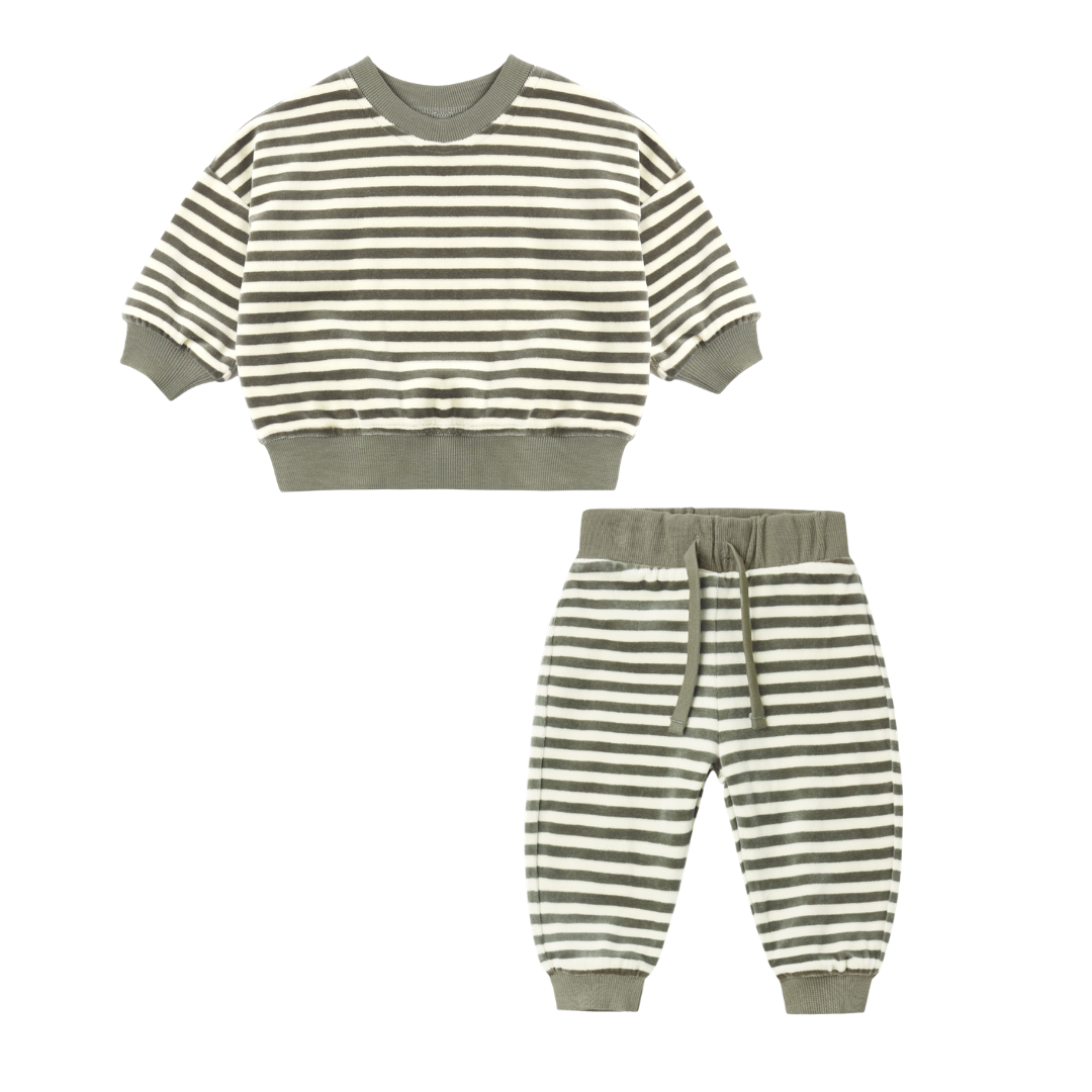 Velour Relaxed Sweatshirt + Sweatpants | Spruce Stripe
