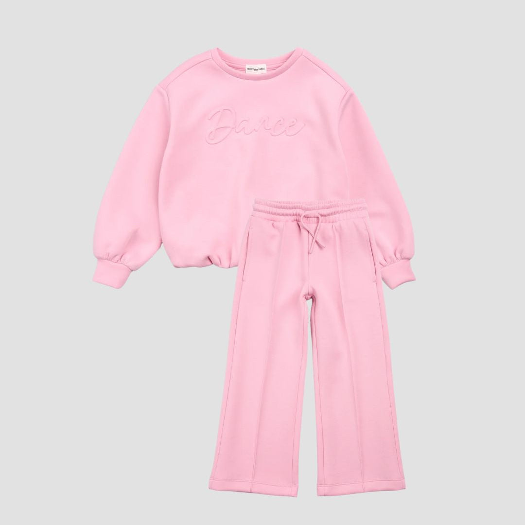 Dance Embossed Bubblegum Scuba Knit Sweatshirt & Wide Leg Joggers