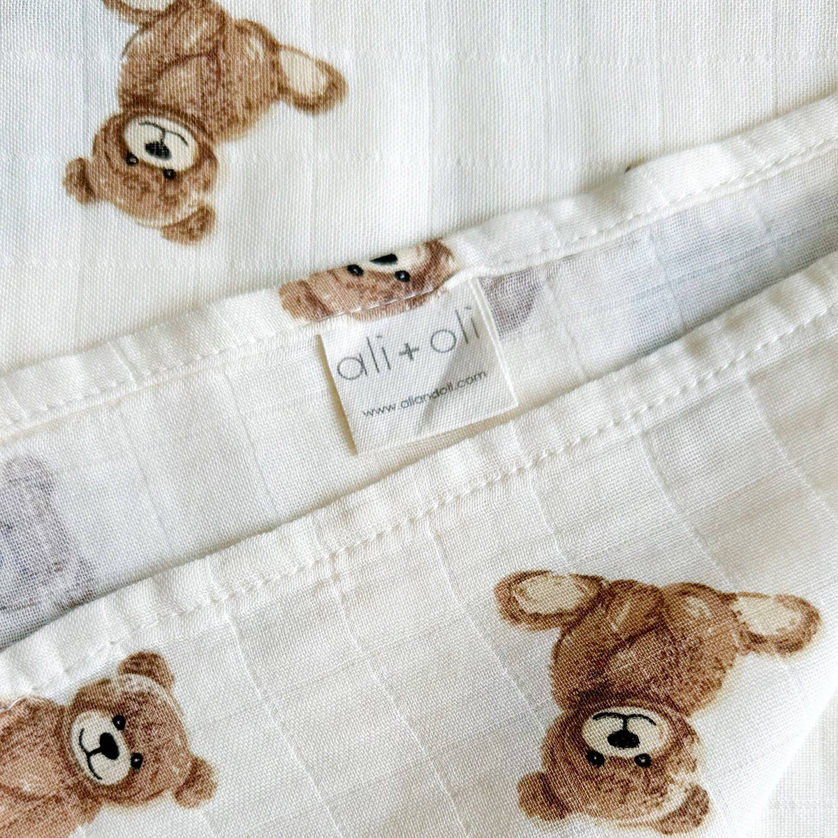 Bamboo Muslin Swaddle Baby Blanket | Teddy Bear