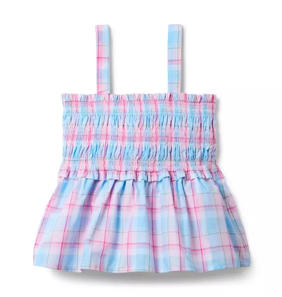 Plaid Bow Smocked Top