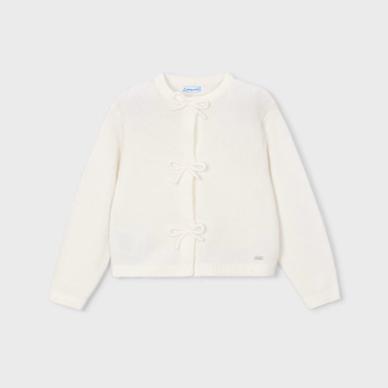 Knit Cardigan with Bows | Natural