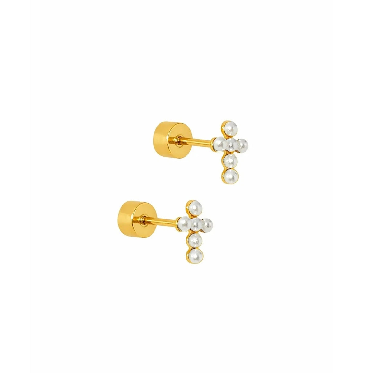 Screwback Stud Earrings | Clara Cross Pearl