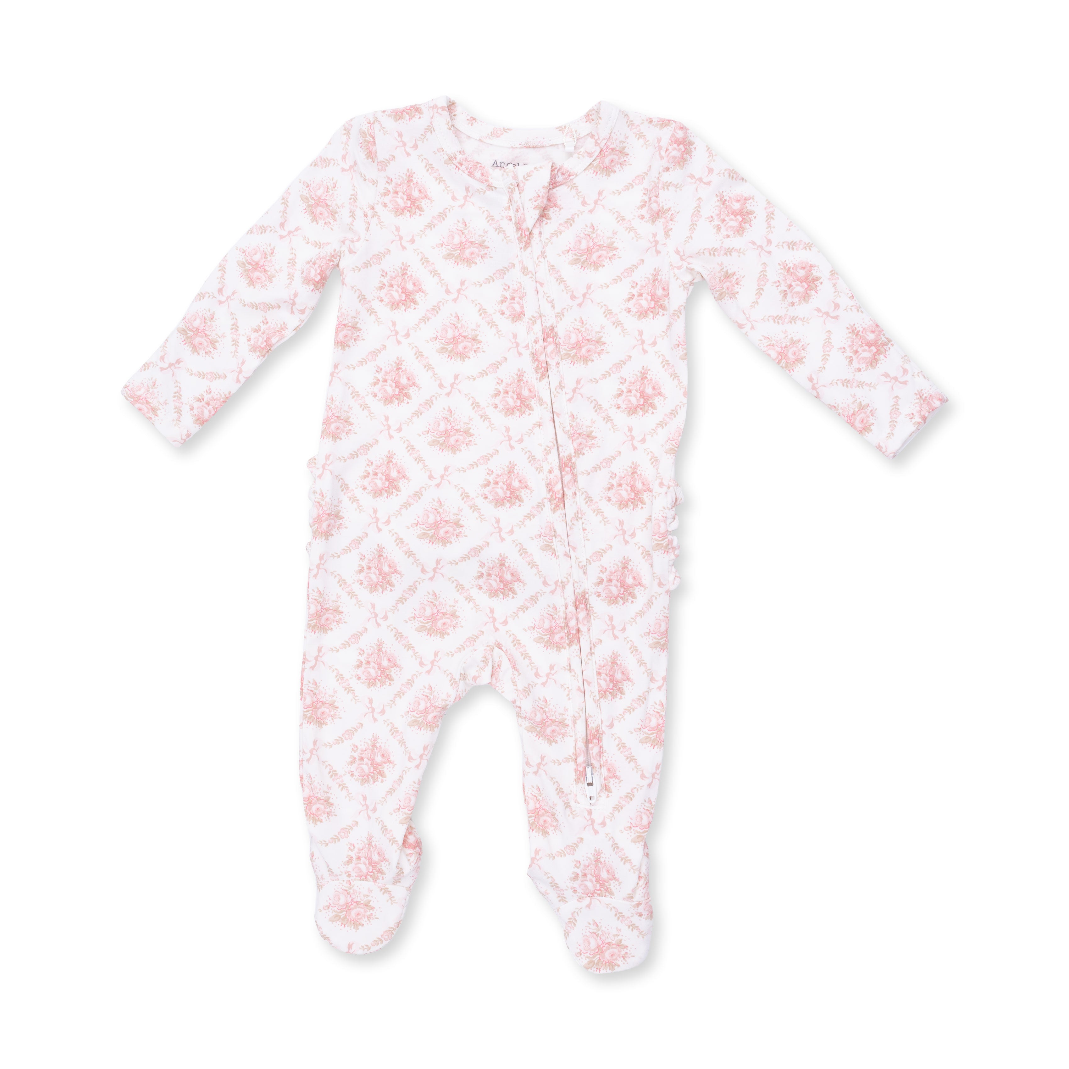 2 Way Zipper Ruffle Footie | Rose Bow Lattice