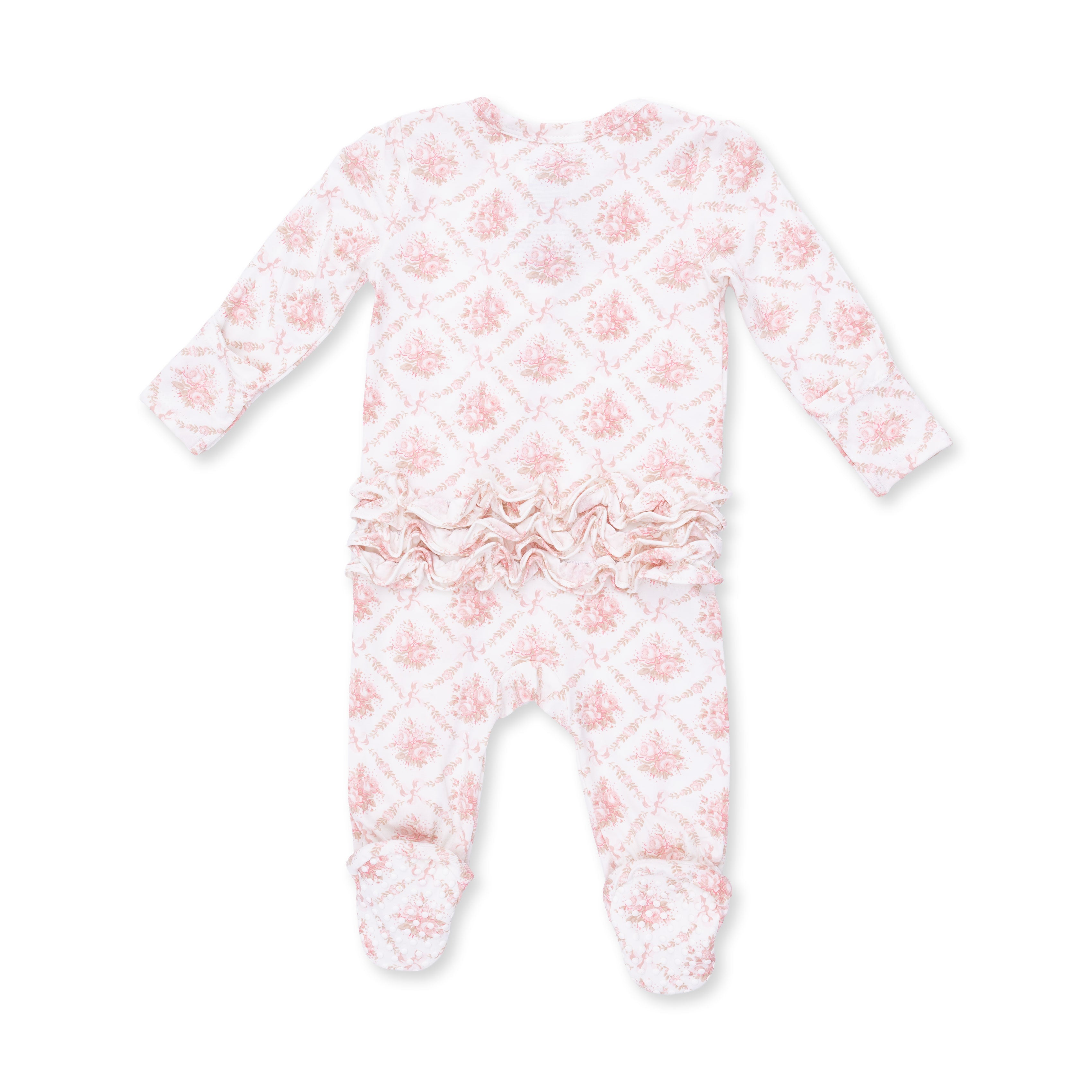 2 Way Zipper Ruffle Footie | Rose Bow Lattice